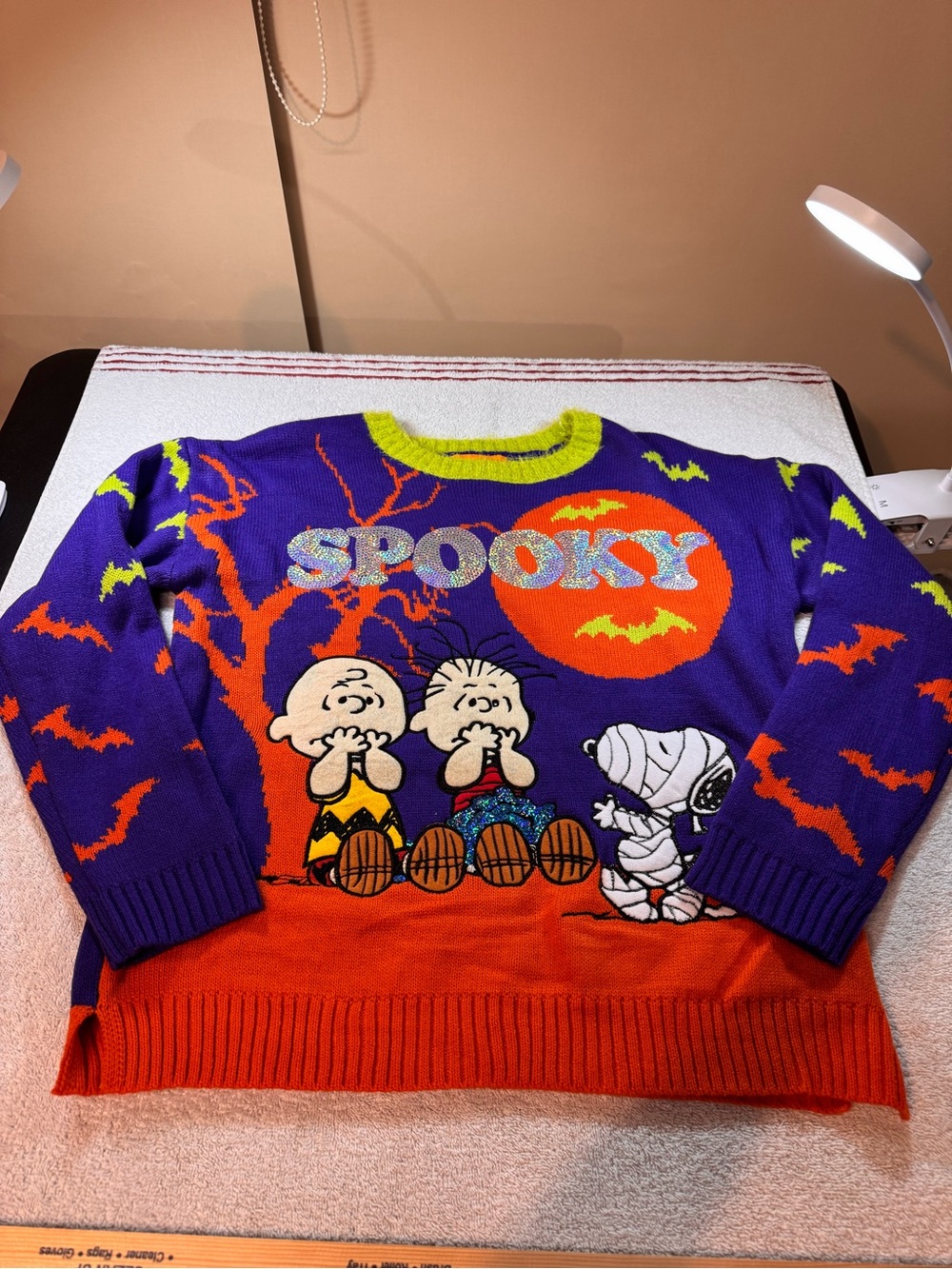 Peanuts Snoopy Crewneck Spooky Halloween Sweater in Purple, Orange & Lime - Picture 3 of 11